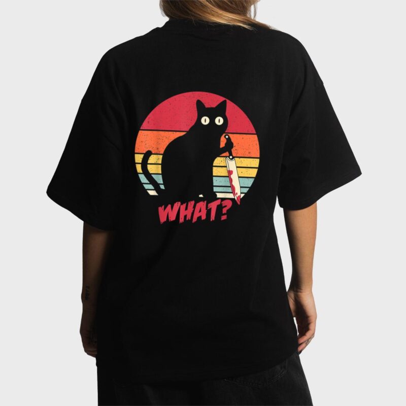 Vintage Cat What Funny Murderous Black Cat With Knife Women T-Shirt