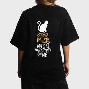 Vitnage Black Cat Sorry I'm Late My Cat Was Sitting On Me Women T-Shirt