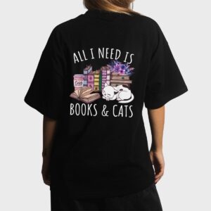 Women All I Need Is Books And Cats Cat Lover Kitten Reading Women T-Shirt